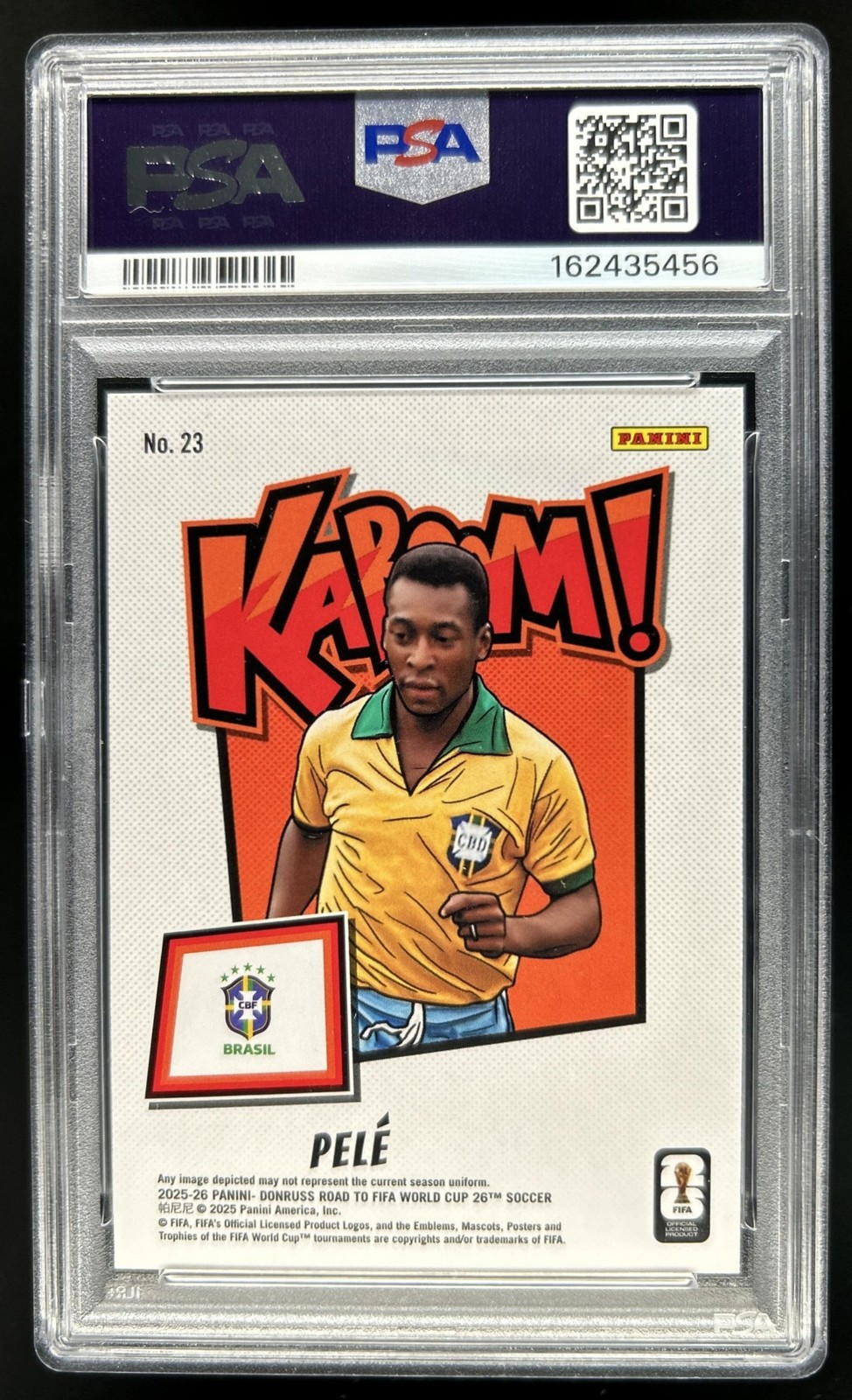 2025-26 Panini Donruss Road to FIFA World Cup 26' Pele Kaboom SP #23 PSA 9 view 2