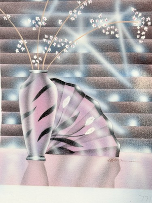 #ad Retro 80s Tiny Flowers Black amp; Pink Vase Painting On Canvas 11.5x13.75 8x10 $15.00