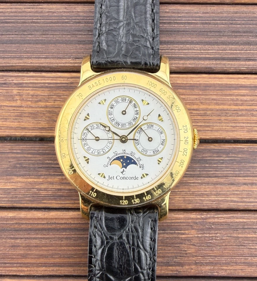 Montre Homme Jet Concorde Calendrier Complet Phase De Lune Plaqué 36Mm Quartz - Photo 4/4