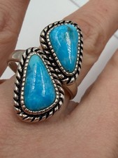 Silver Ring Wide Turquoise Duo Signed Modes 925 Triangle Size 9 PX