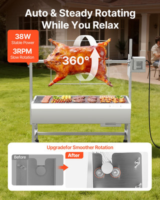 VEVOR 38W Rotisserie Grill - 132 lb Pig Roaster Spit for Lamb, BBQ, Outdoor