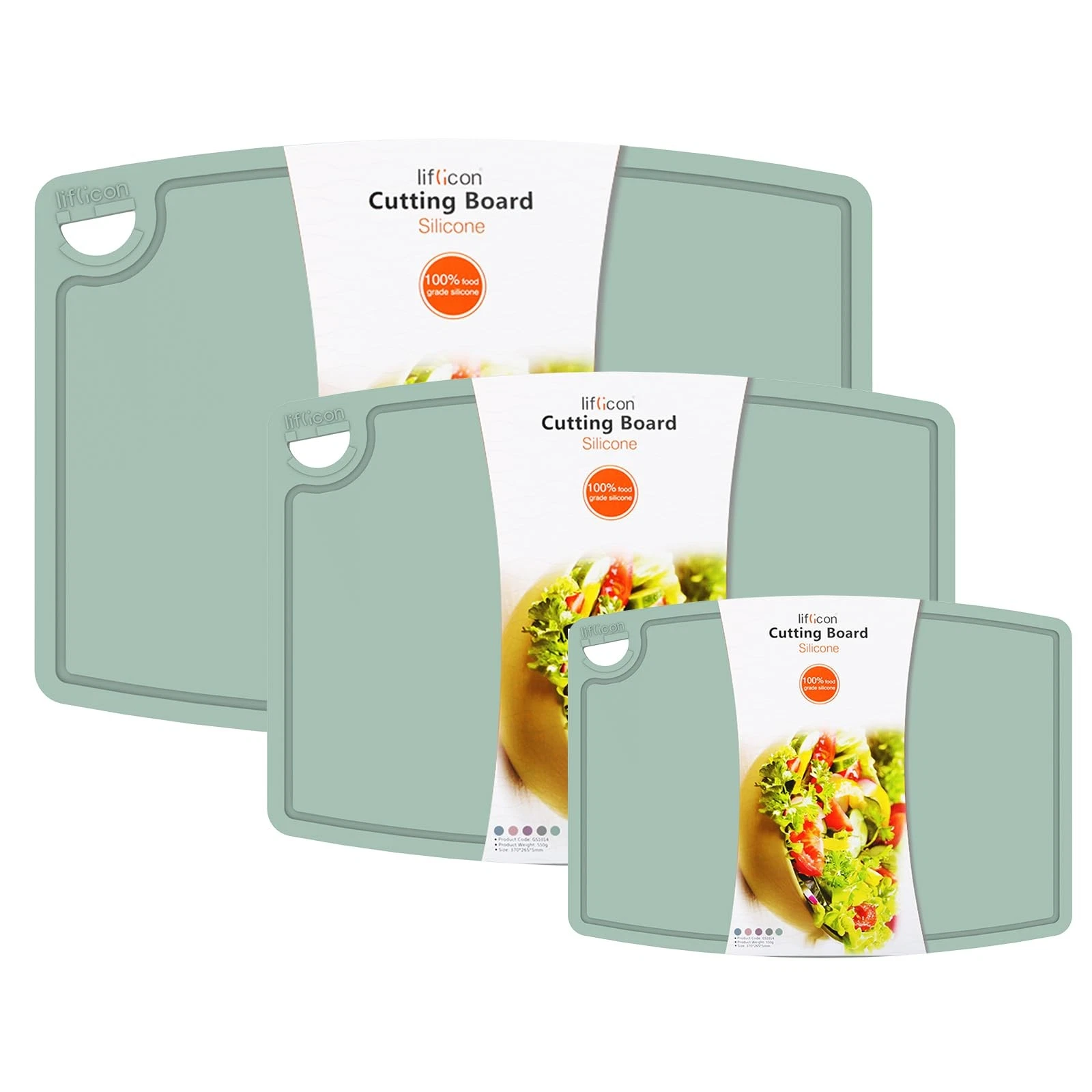 Liflicon Silicone Thick Cutting Boards Mats Set of 3 Foldable & Flexible Desi...