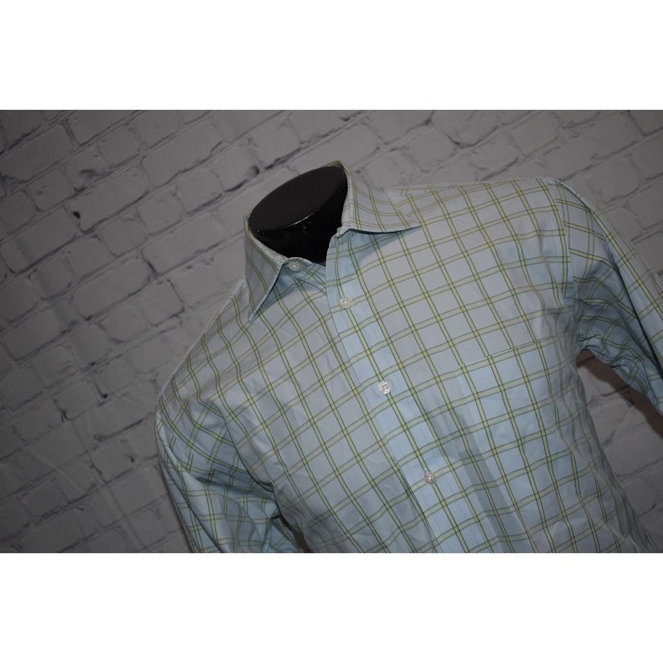 Gitman Bros. Dress Shirt Mens Size Medium Green Blue Plaid French Cuffs Made USA - Image 3 of 4