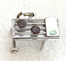 Vintage Sterling Silver Charm Cooking Grill W Hamburgers