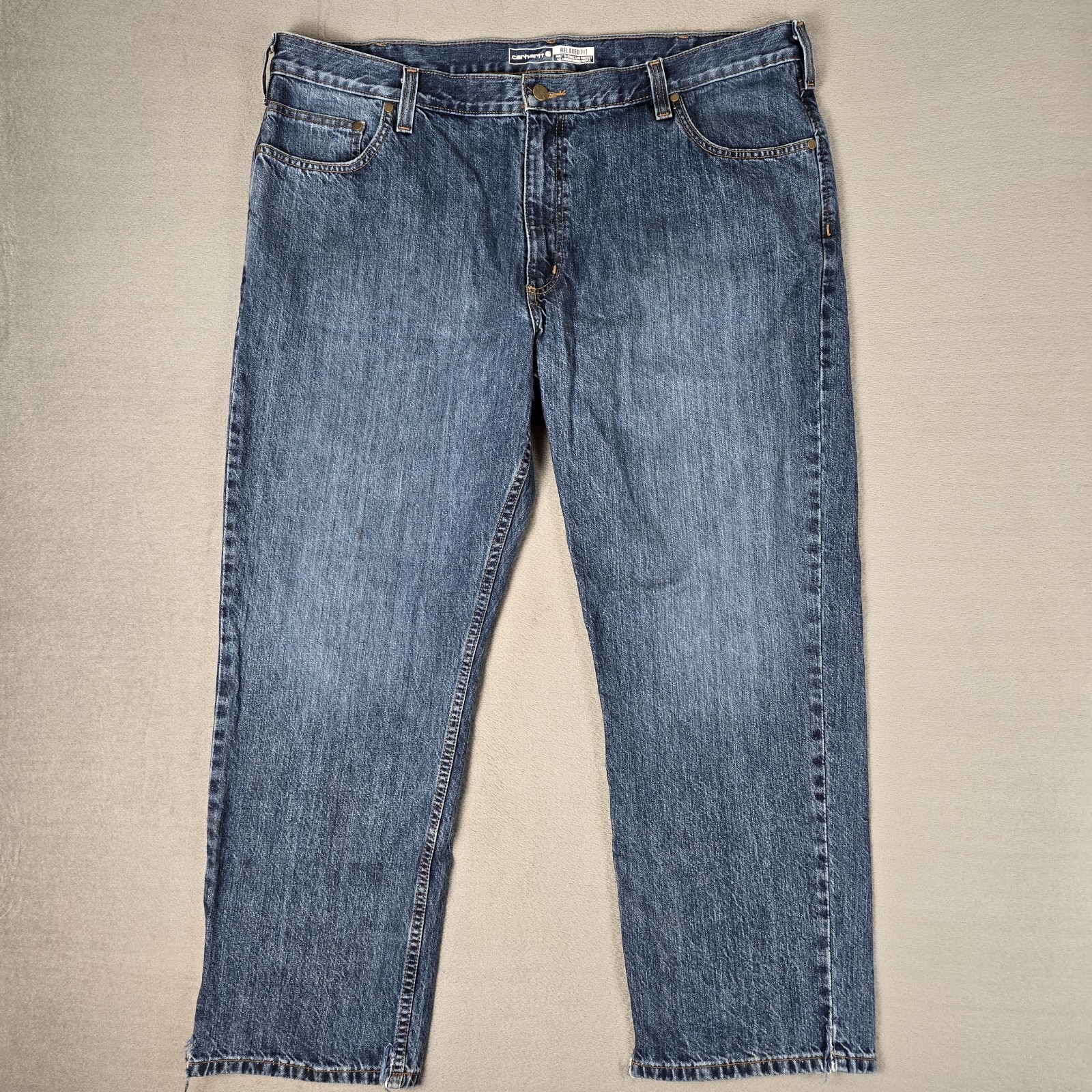 Carhartt Jeans Mens 42x30 Blue Relaxed Fit Straight Cotton Med Wash Denim Work