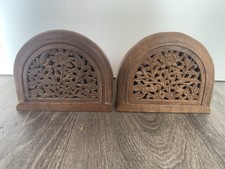 2 Vintage Carved Wooden Folding Bookends. Floral Carving
