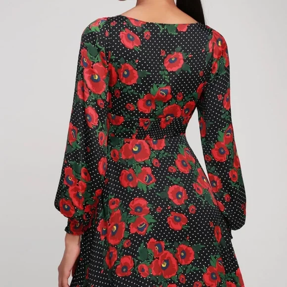 FREE PEOPLE Morning Light Floral Print and Polka Dot Mini Dress Size 4 - Image 4 of 4