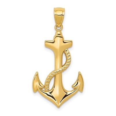 14k Gelbgold poliert Anker mit Seil Anhänger 1,58g, L-33,65mm für Mama