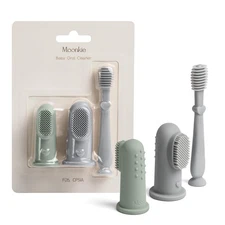 Baby Finger Toothbrush Oral Cleaner Kit 3 Pcs Blue Mint Safe for 3+