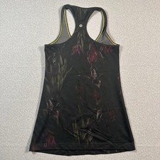 Lululemon Shirt Women 6 Black Floral Racer Back Gym Yoga Casual Training EUC