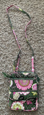 Vera Bradley Green/Pink Floral Crossbody Purse Bag Zip/Snap Pockets 8"x6"x1"