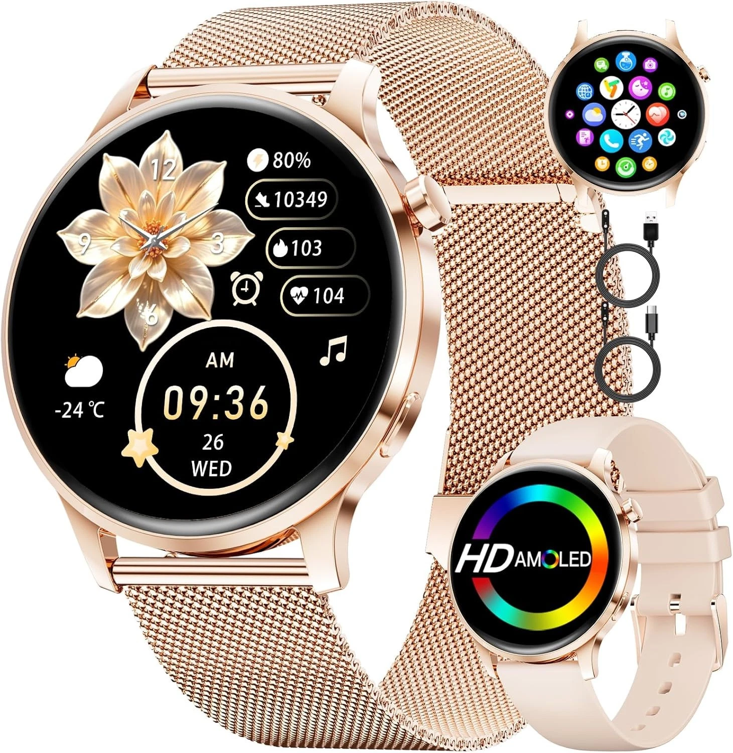 Smart Watch Ladies Women with Phone Function Wristwatch for iOS Android Outdoor