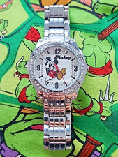 Disney Mickey Mouse Watch Metal Band Japan Movement Rhinestones Sittting Mickey