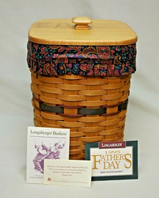 Longaberger 1995 Father's Day Mini Waste Basket with Liner, Protector