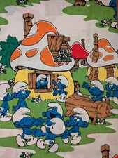80s The Smurfs Twin Size Flat Bed Sheet - Vintage Lawtex, Rare Village Print