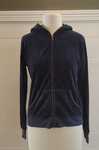 JUICY COUTURE VELOUR JACKET HOODIE SWETSHIRT WOMEN VELVET BLUE XL ONE UPON TIME - Picture 2 of 8