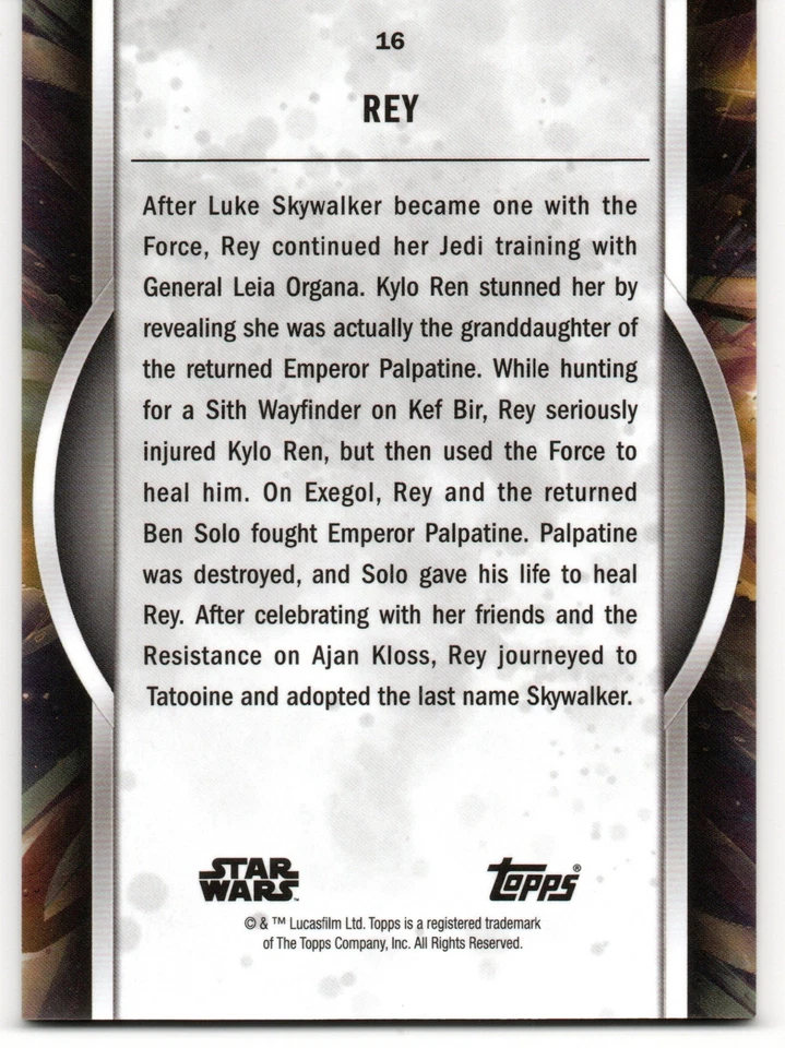 REY / 2022 Topps Star Wars Masterwork BASE Trading Card #16 - Image 2 of 2