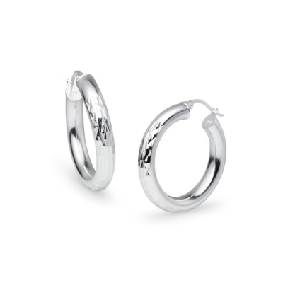 Creolen mit Diamantschliff rund 4 x 25 mm in Sterlingsilber