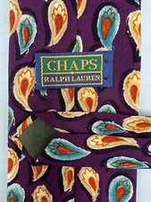 Vintage CHAPS Ralph Lauren Tie Purple Paisley Green Leaf USA L:58.5" W:3.75"