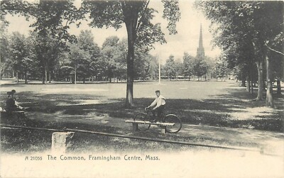 Postcard C-1905 Massachusetts Framingham Centre The Common bicycle MA24-5056