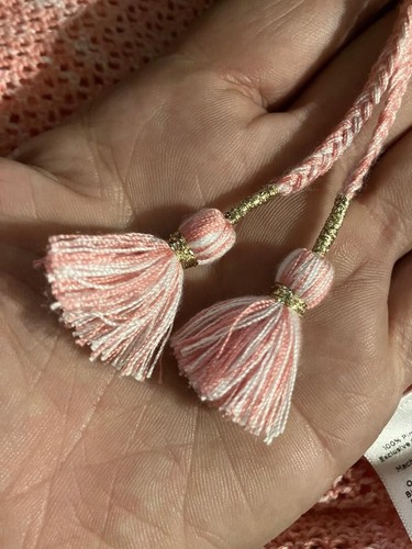 Talbots Sweater Women's Size Mp Pink White 100% Pima Cotton Tassel Tie Open Knit - Picture 7 of 9