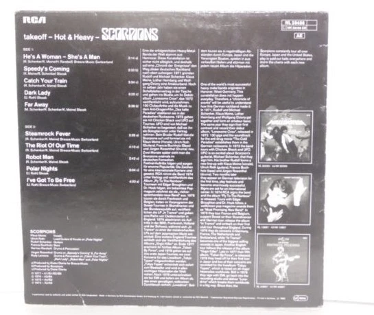 SCORPIONS Takeoff Hot & Heavy LP Vinyl Germany Uli Roth Dark Lady PLAYS WELL - Image 3 of 3