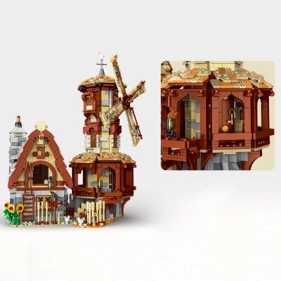 Building Blocks MOC Windmill Medieval Town Bricks Model Toys 033009