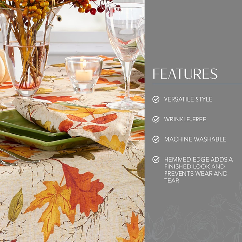 Autumn Leaves Printed Fall Cloth Dinner Napkins, 17" X 17", Set of 8 - Picture 3 of 12