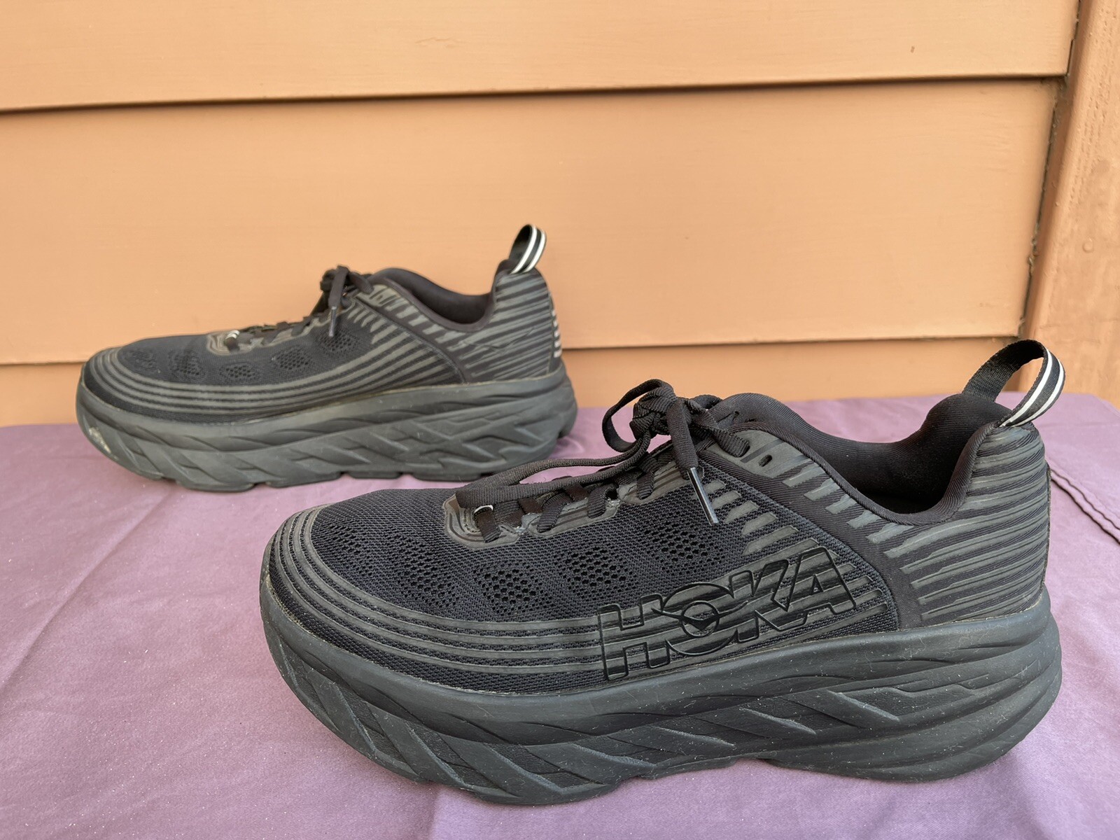 RARE EUC Hoka One One Bondi 6 All Black Women US 10.5 Hiking Running Shoes D5 image 8