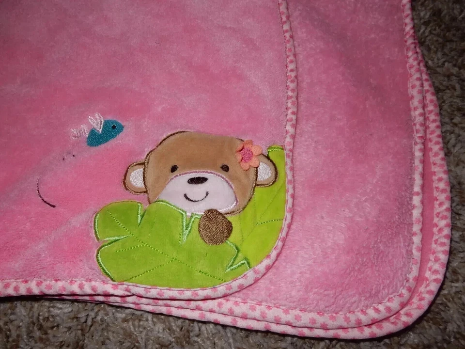 8D 30x40 GARANIMALS MoNkEy Hoja de Pájaro ROSA Felpa Vellón Bebé Cuna Manta Lovey Foto 3 de 4