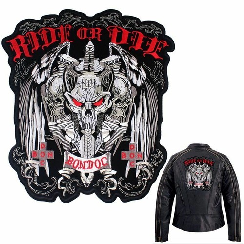 Embroidered Skull Ironing Patches Iron On Biker Motorcycle Jacket Unique Rock - Picture 1 of 38