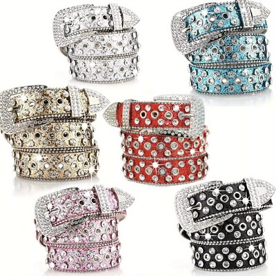 Silver Rhinestone Solid Color Sparkling PU Leather Belt  display picture 1