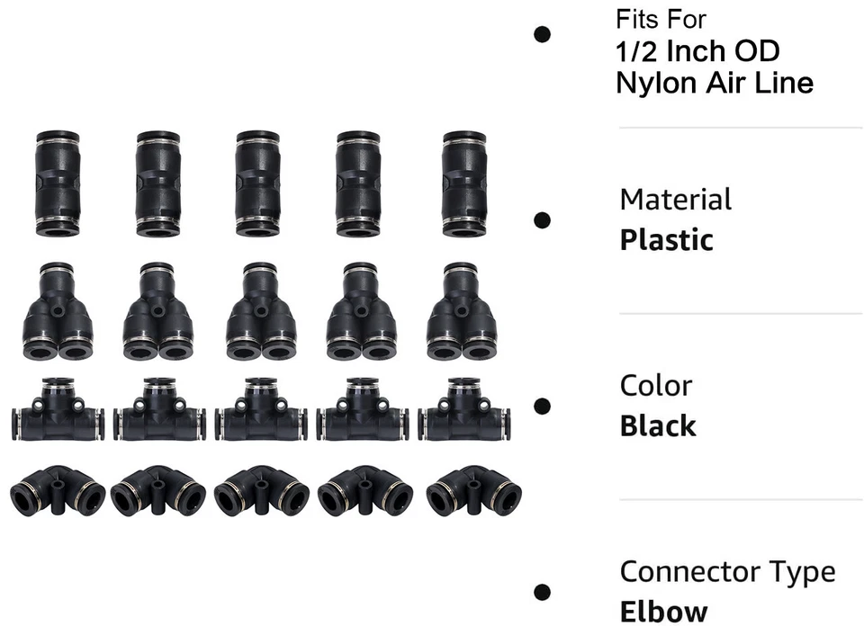 Nylon Air Line Pneumatic Quick Push to Connector Fittings For 1/2" OD Hose 10Pcs - Image 3 of 4
