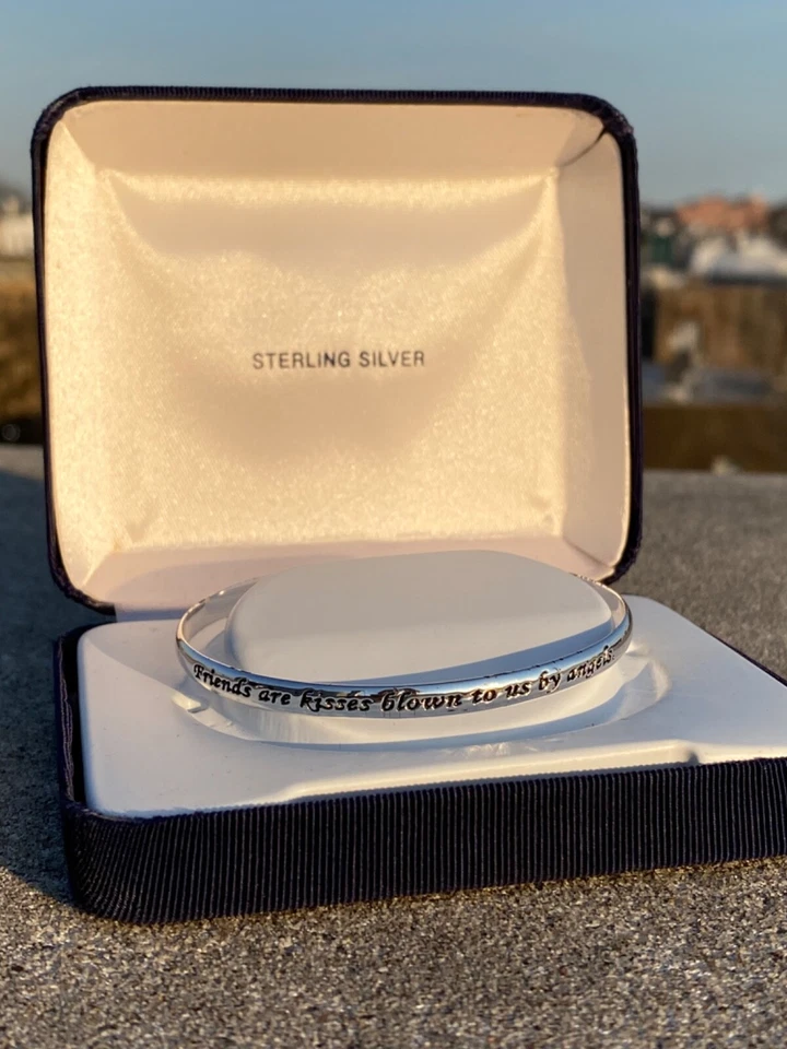 Friends Are Kisses Blown To Us By Angels Sterling Silver 925 Cuff Bracelet - Image 2 of 4