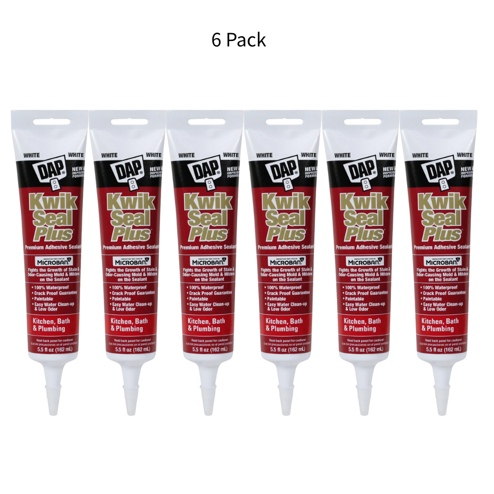 6 PACK Dap 18526 White Kwik Seal Plus Kitchen & Bath Adhesive Caulk