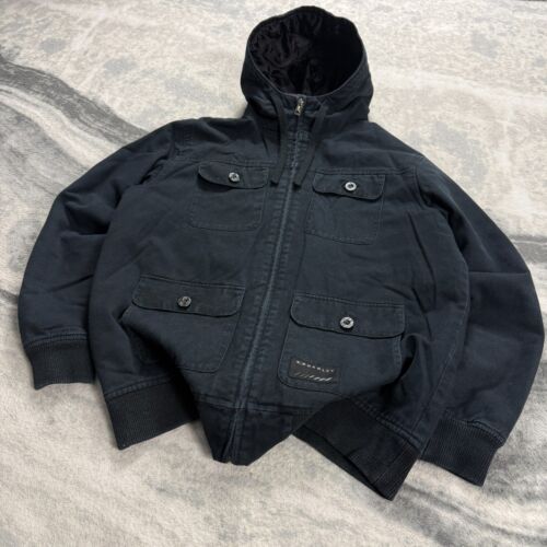 Vintage Oakley Canvas Utility Field Jacket Navy Size Medium Hooded Bomber Jacket - Picture 3 of 8