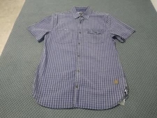 Buffalo david bitton button up indigo plaid slim stretch shirt mens size Medium