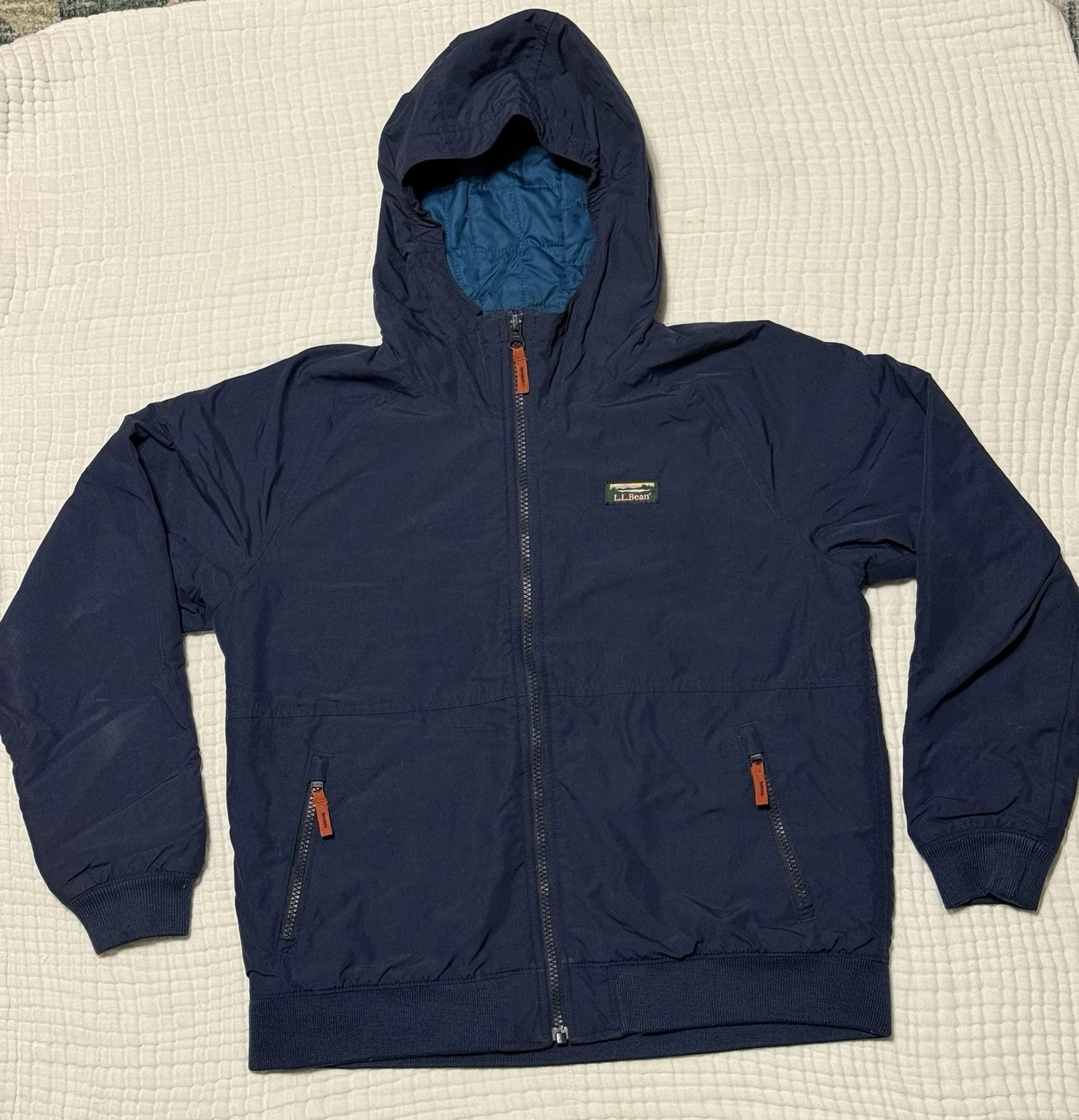 L.L. Bean Boys Bomber Jacket Coat Size L 14-16 Hooded full Zip Up kids outdoors