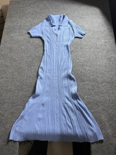 Womens Sky Blue Ribbed Knit Polo Maxi Dress Short Sleeve Flower Buttons 3X