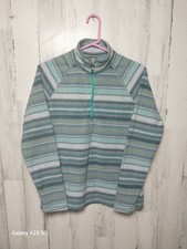Eddie Bauer Pullover Womens Medium Gray Teal Stripe Quarter Zip Fleece