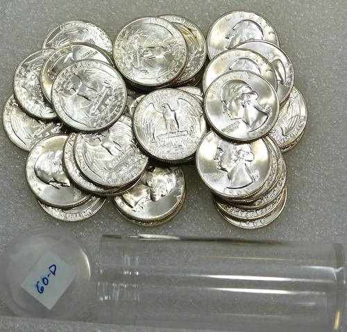 1960 D Washington Silver Quarter Frosty ORIGINAL UNPICKED BU roll 40 coins W190H