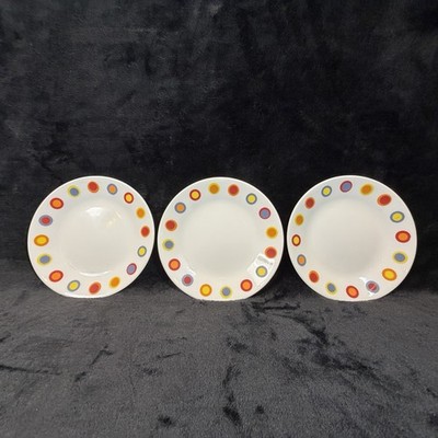 Corelle HOT DOTS Vintage set of 3 Bread Dessert Plates 6 3/4  EUC Shatter Proof