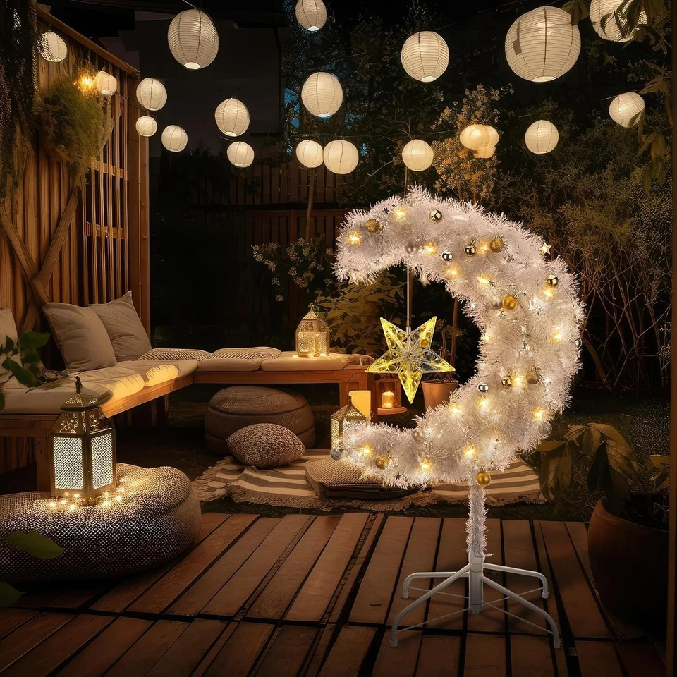 Eid Decoración Exterior 3 pies/6 pies Iluminado Ramadán Mubarak Media Luna Árbol con Estrella Foto 3 de 4