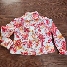 Coldwater Creek Women s Floral Blazer Jacket Size L Orange Cotton Lightweight