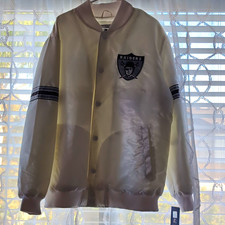 Starter NFL Raiders White Varsity Jacket Snap Front Embroidered Logo 2XL
