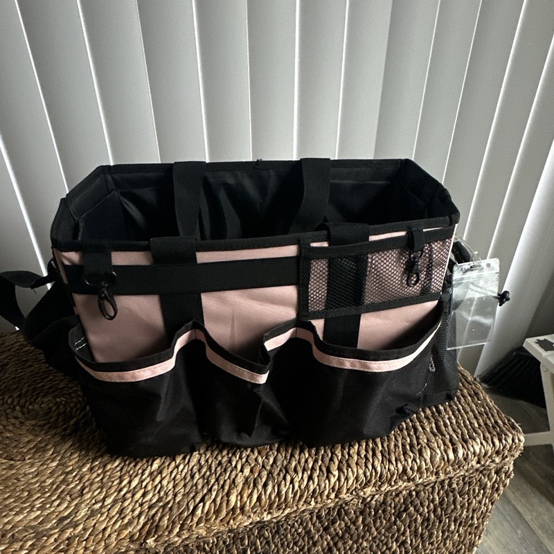 Pink and Black  Fabric Tool Bag Tote with Handle and Adjustable Shoulder Strap