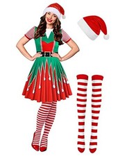 3 Pcs Christmas Elf Costume Set Women Short Sleeve X-Large Bright Style