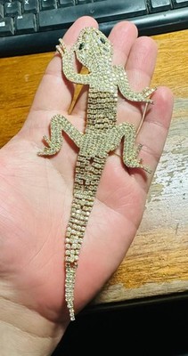 Rare 1980's Butler & Wilson Large Crystal Lizard Brooch Featured Statement Piece