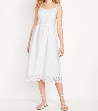 Old Navy Women's WHITE Fit  Flare Eyelet Midi Dress Tall Sizes U pick NEW