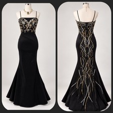 Vintage Y2K Jump Apparel Black Sequin Beaded Mermaid Formal Evening Gown